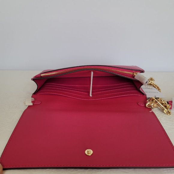 COACH Anna Pebbled Leather Foldover Clutch Crossbody With Chain- Bold Pink🎈$158 - Picture 10 of 16